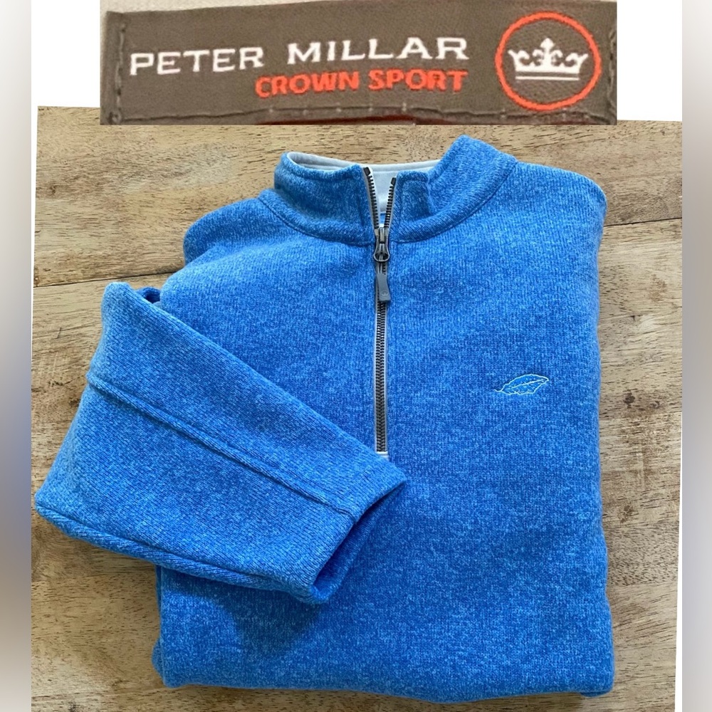 Peter Millar Men’s XL Crown Sport Auckland 1/4‎ Zip Heather Blue Fleece Sweater